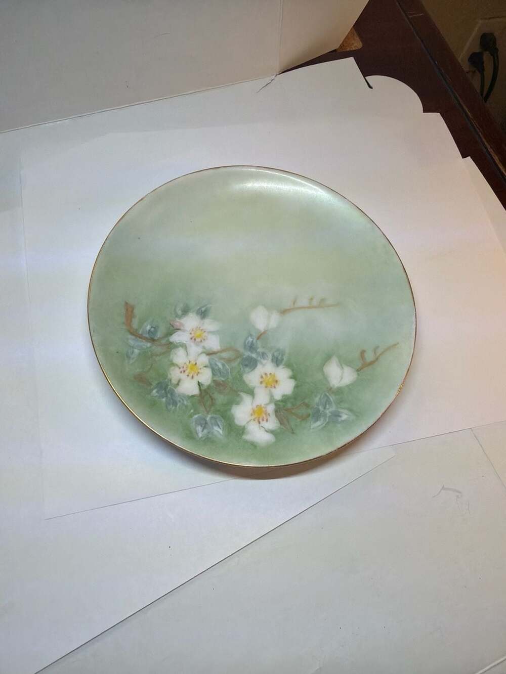 Erdmann Schlegelmilch ES Thuringia Green White Pear Blossoms 8.5" Plate Cir.1900
